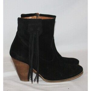 Howsty Ankle Booties Marci Black Suede Fringe Tasseled Chunky Heel EU 37